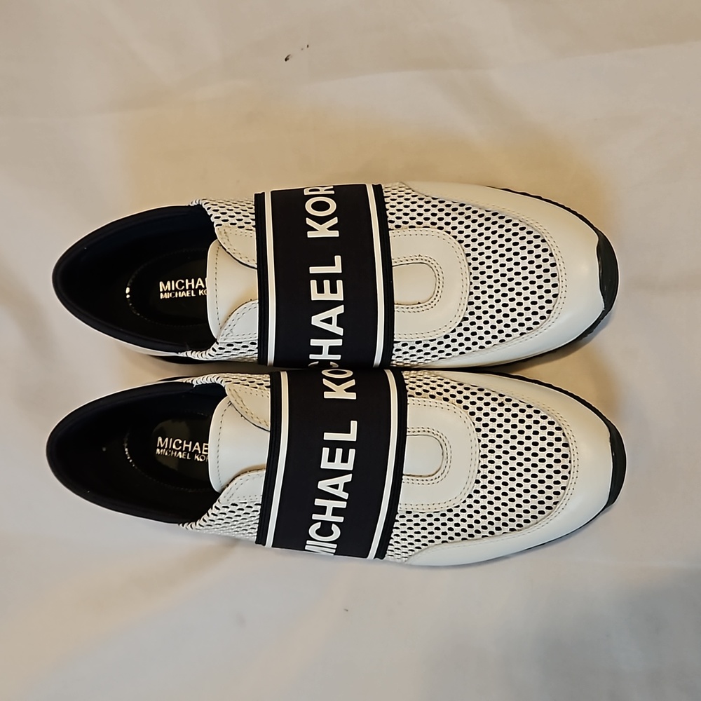 Michael Kors Women's Blue and White Leather Sneaker Shoes Size 8.5